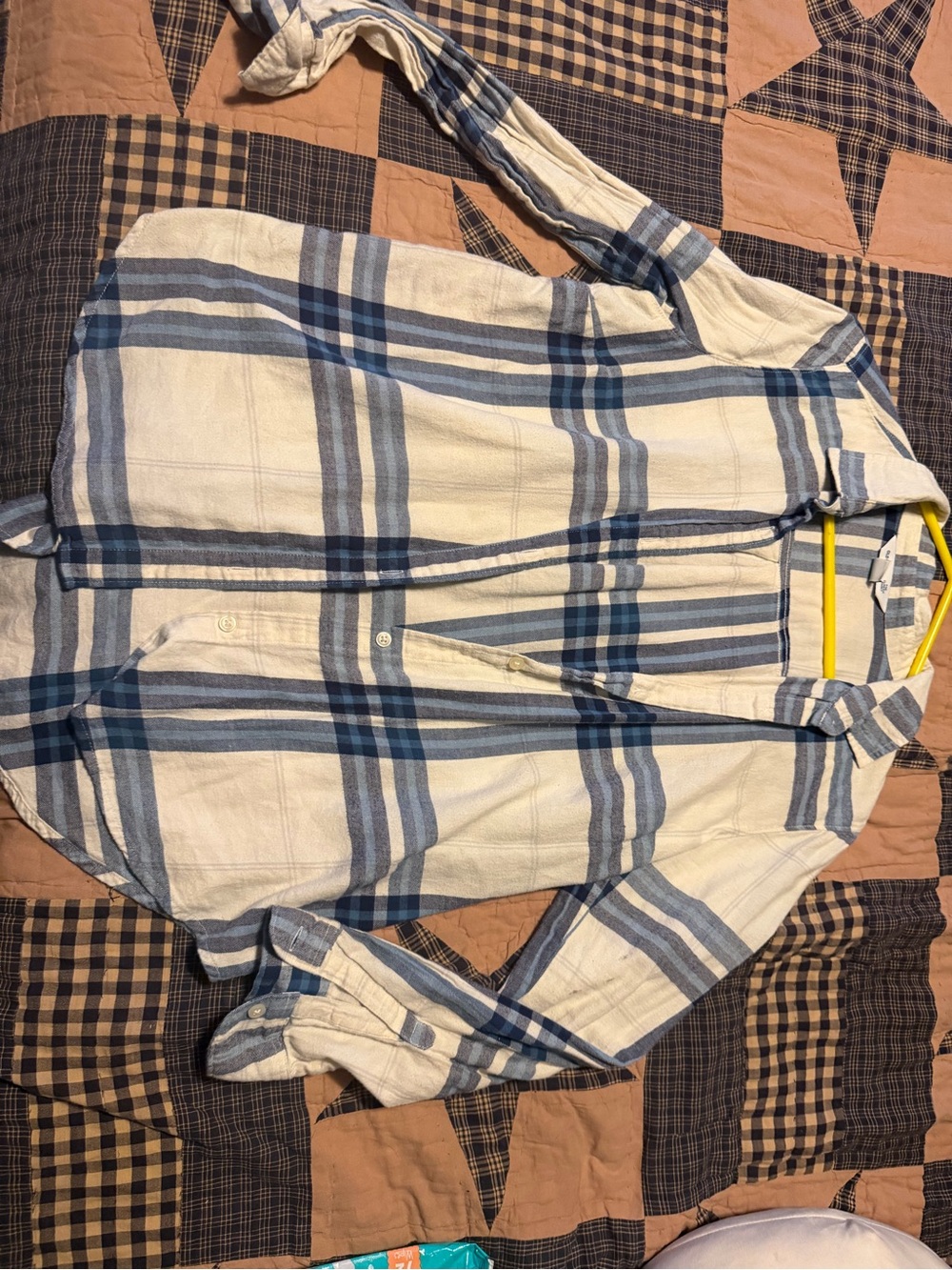 Old Navy Blue and White Plaid Button-Down Shirt